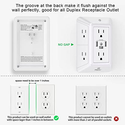 POWRUI 6 Outlet Power Strip 125V 15A Surge Protection Model 508-2U1C