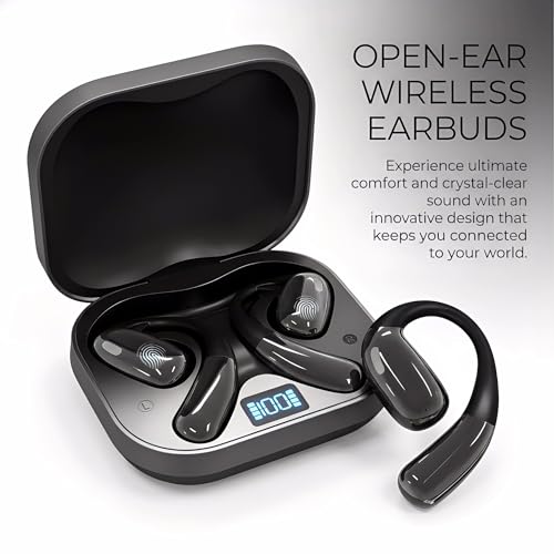 HAUSBELL Bluetooth 5.4 Q16 Earbuds Open Ear Design IPX5 Waterproof Black