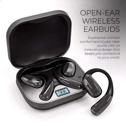 HAUSBELL Bluetooth 5.4 Q16 Earbuds Open Ear Design IPX5 Waterproof Black