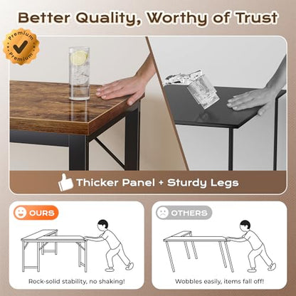 Huuger 63 Inch L-Shaped Computer Desk with Built-In Power Outlets and USB-C Port, Engineered Wood Top, Metal Frame, Rustic Brown