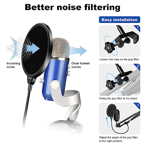 Aokeo 1 Count 6269 Mic Pop Filter Dual Layered Flexible Gooseneck Clamp