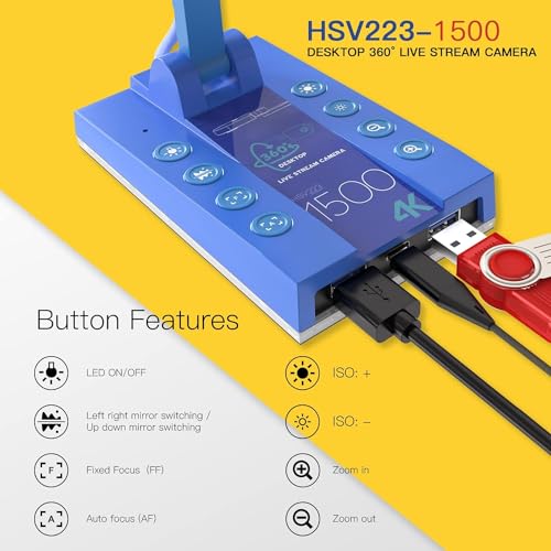 TreasLin USB Document Camera 15 MP, Automatic Exposure, 1080p / 4K Video Capture, USB Connectivity, Blue