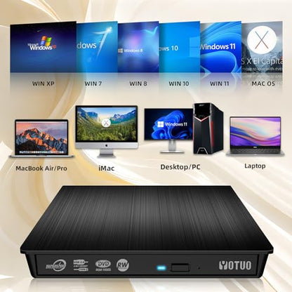 YOTUO Portable USB 3.0 & USB-C External CD/DVD Drive Model IDD029-2