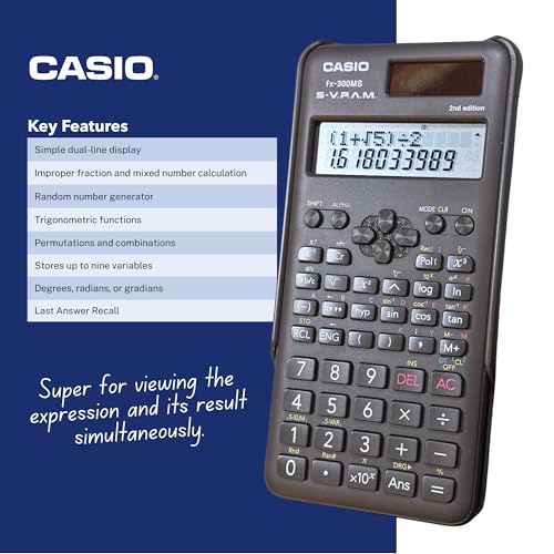 Casio 3 Inches FX-300MSPLUS2 10-Digit LCD Engineering/Scientific Calculator