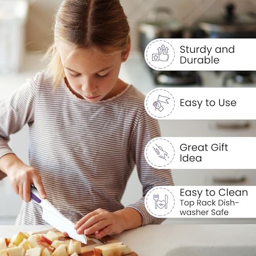 Zulay Kitchen 3 Piece Kids Knife Set - Blunt Tip - Purple - Safe For Cutting Fruits and Vegetables