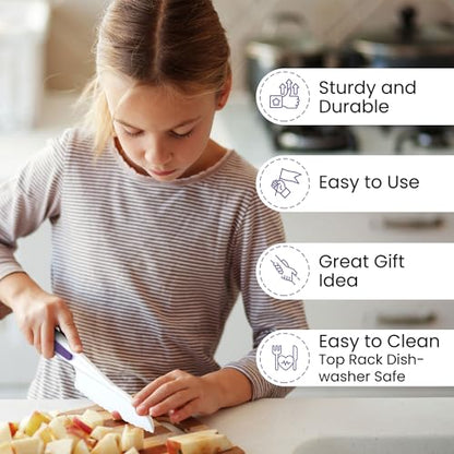 Zulay Kitchen 3 Piece Kids Knife Set - Blunt Tip - Purple - Safe For Cutting Fruits and Vegetables