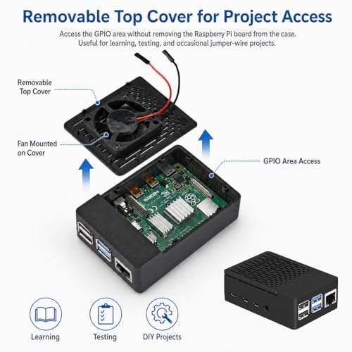 iUniker Raspberry Pi 4 Model IU-RP-045-4B Case, ABS Enclosure with Heatsink and Fan, 40mm Cooling, for Mini ITX Motherboard, Black