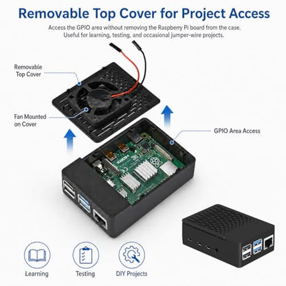iUniker Raspberry Pi 4 Model IU-RP-045-4B Case, ABS Enclosure with Heatsink and Fan, 40mm Cooling, for Mini ITX Motherboard, Black