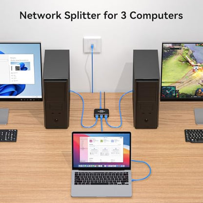 THXCDBID Ethernet Switch 1-to-3 RJ45 Splitter 1000Mbps ON-OFF 5V DC
