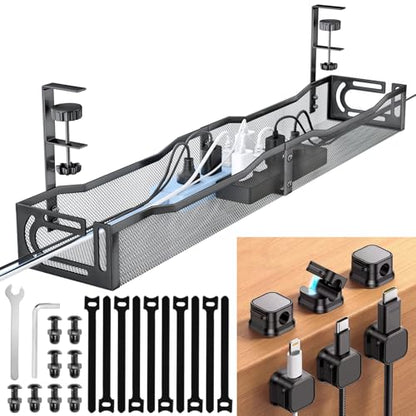 NoetixCo 25.3" Under Desk Cable Management Tray, Clamp-On, Metal