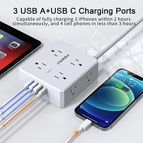 POWRUI 6 Ft AHR-803B Surge Protector Power Strip 8 Outlets 4 USB Ports 125 Volts White