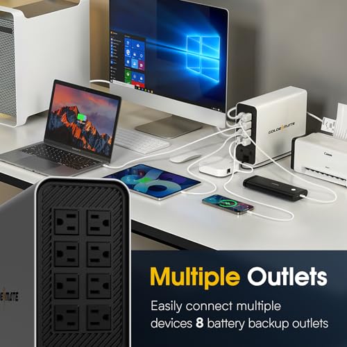 GOLDENMATE 1000VA/600W Lithium UPS Battery Backup, 8-Outlets, LCD Display, NEMA Connectors