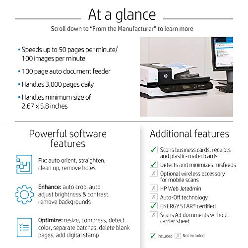 HP ScanJet Enterprise Flow 7500 Flatbed OCR Scanner, USB, 600dpi, CCD Sensor