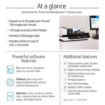 HP ScanJet Enterprise Flow 7500 Flatbed OCR Scanner, USB, 600dpi, CCD Sensor