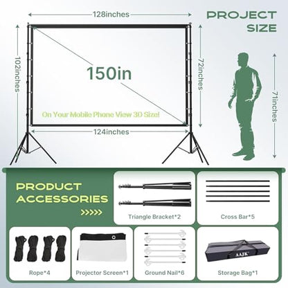 AAJK 150 inch-pro Projection Screen 4K HD Matte Manual Freestanding Polyester