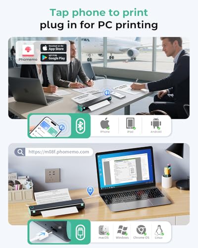 Phomemo M08F Wireless Portable Thermal Printer 203x203 DPI Monochrome Inkless Printing
