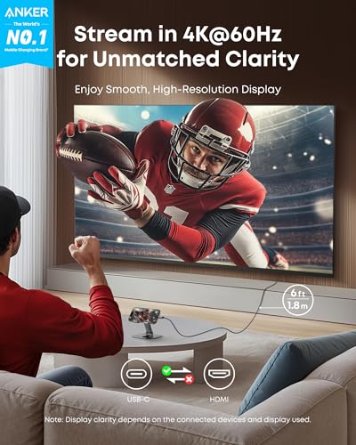 Anker 6 Feet A87E0 4K HDMI USB-C Male-to-Male 60 Hz Cable