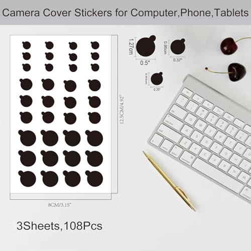 YEWROXY 108 Piece Camera Cover Stickers, Black Vinyl Stickers for Webcam Privacy
