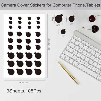 YEWROXY 108 Piece Camera Cover Stickers, Black Vinyl Stickers for Webcam Privacy