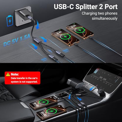 KiwiBird USB-C Splitter 1 in 2 Out Male to Female Adapter, 480 Mbps Data Transfer Rate, Grey