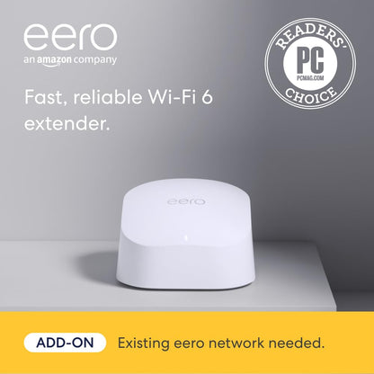 Amazon eero 6 Mesh Wi-Fi Extender AX1800 Up to 1500 sq. ft. Coverage