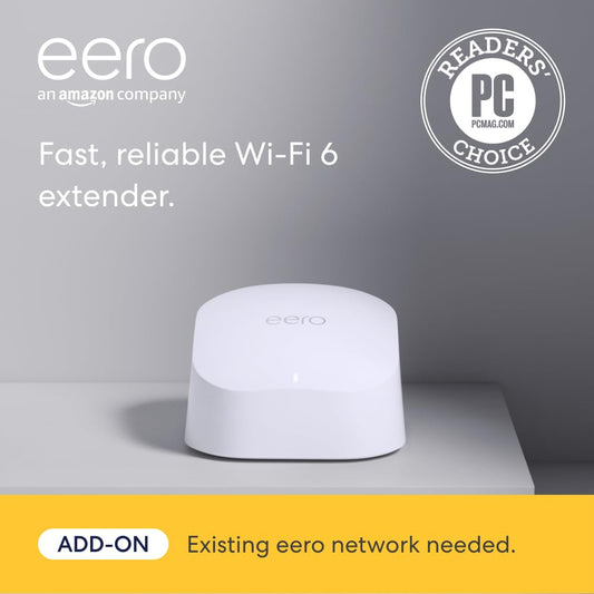 Amazon eero 6 Mesh Wi-Fi Extender AX1800 Up to 1500 sq. ft. Coverage