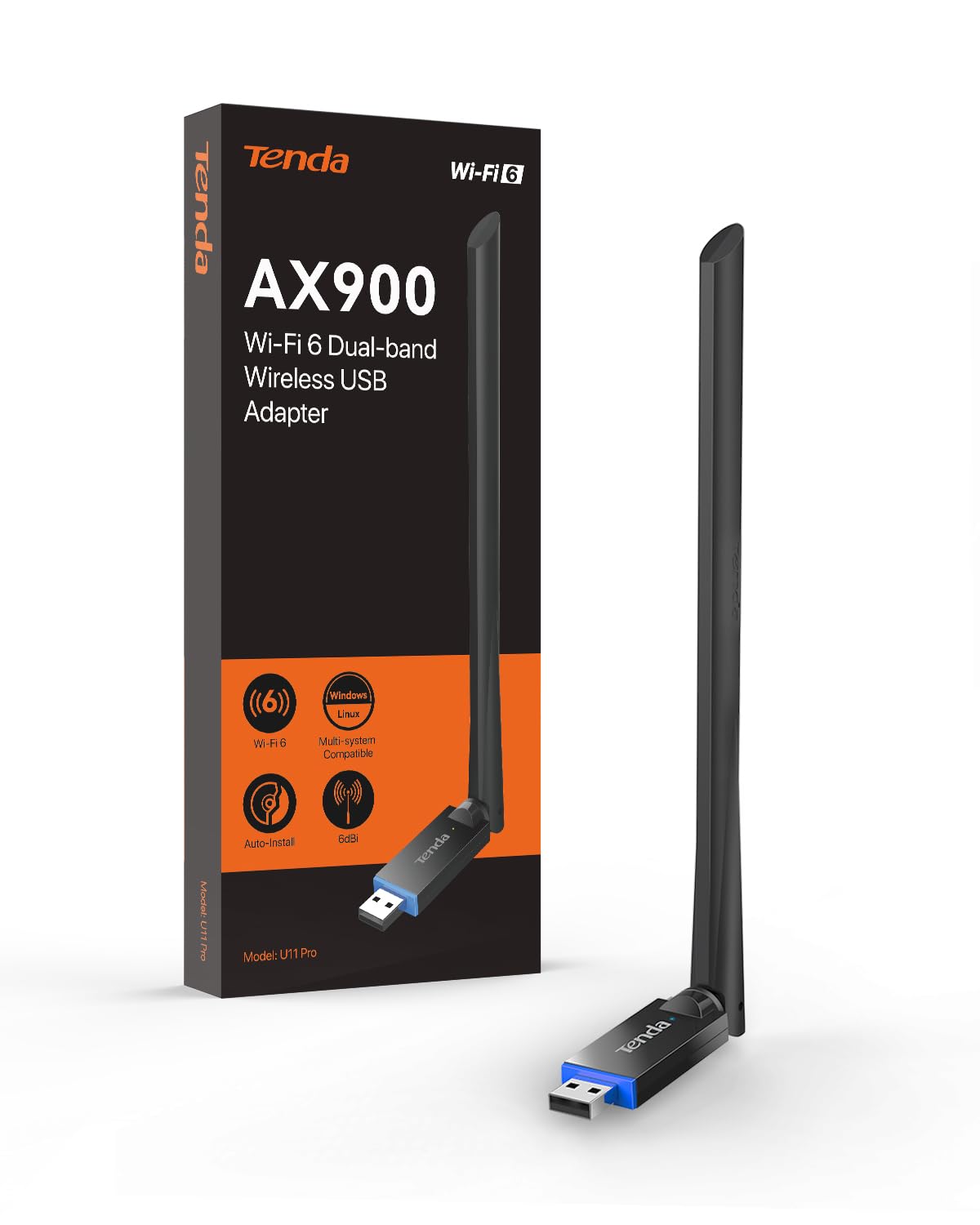 Tenda 0.31in x 0.79in x 1.89in U11 Pro USB WiFi Adapter USB 2.0 886Gbps Windows 7+ Black