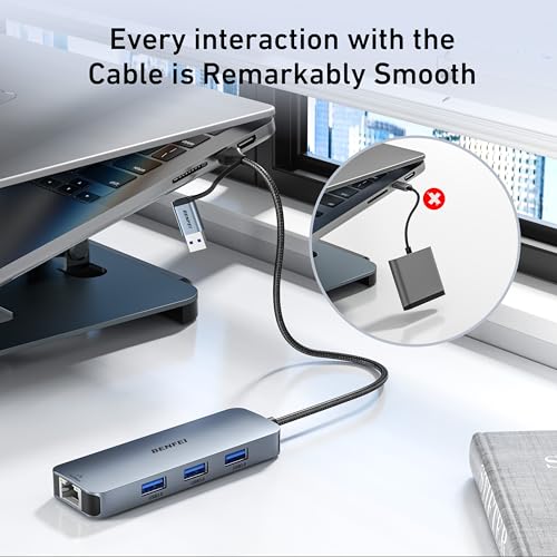 BENFEI USB-C to Gigabit Ethernet Adapter 000386grey 5Gbps Hub 3 Ports Silver Adapter
