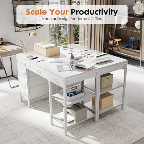 Sweetcrispy 47 Inches Computer Desk with 6 Drawers SWYMHJ2-D6BC-47WT
