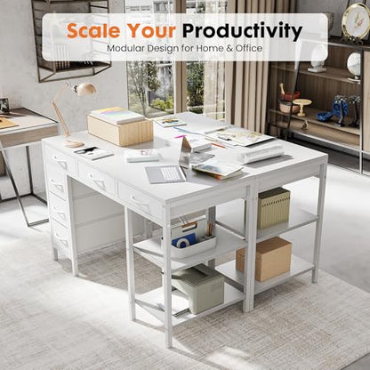 Sweetcrispy 47 Inches Computer Desk with 6 Drawers SWYMHJ2-D6BC-47WT