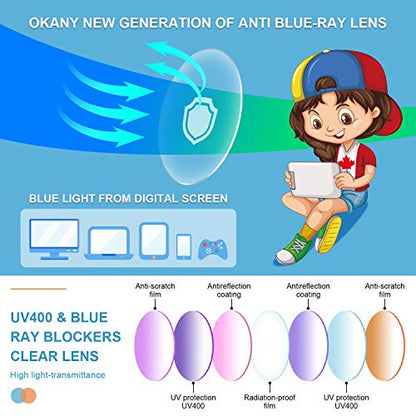 Okany 3 Count Kids Blue Light Blocking Glasses 125mm Frame Width 35mm Lens Height
