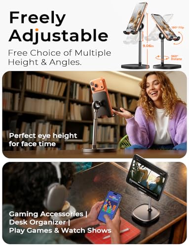LISEN 4.33 x 4.33 x 8.53 inches Stand Alone Adjustable Phone Holder LE752 Black