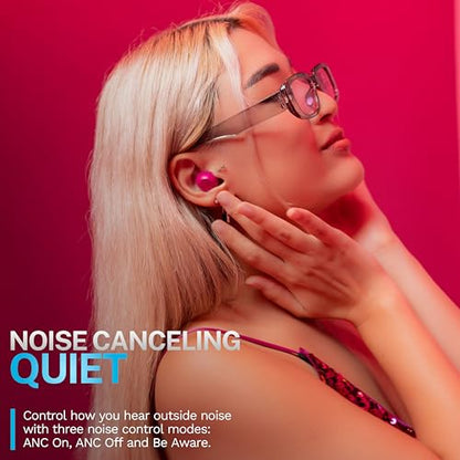 JLab Go Pop ANC EBGOANCFUC50WEB True Wireless Earbuds with Charging Case, Fuchsia, 10mm Drivers, Bluetooth 5.0, Active Noise Cancellation