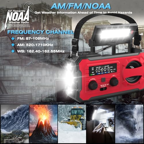 Nitigo 10000mAh Emergency Weather Radio with AM/FM/WB Tuner, NOAA Weather Alerts, Rechargeable Battery, USB/Solar/Hand Crank Charging, LED Flashlight, SOS Alarm, Indoor/Outdoor Use