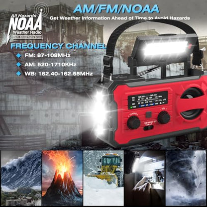 Nitigo 10000mAh Emergency Weather Radio with AM/FM/WB Tuner, NOAA Weather Alerts, Rechargeable Battery, USB/Solar/Hand Crank Charging, LED Flashlight, SOS Alarm, Indoor/Outdoor Use