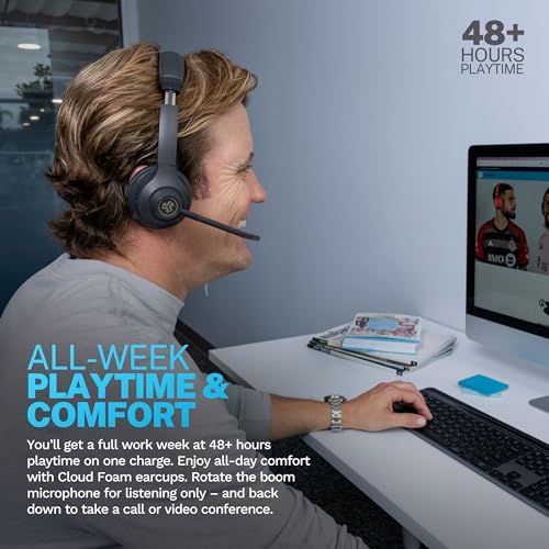JLab Go Work WEBHBGWRK2GPH20 Wireless Headset - Bluetooth, USB-C - On Ear, 55-Hour Battery Life, Multipoint Connectivity