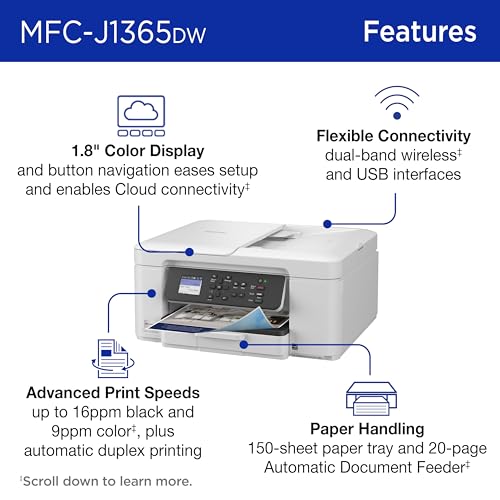 Brother MFC-J1365DW Inkjet Printer, 1200 x 6000 dpi, Multifunction