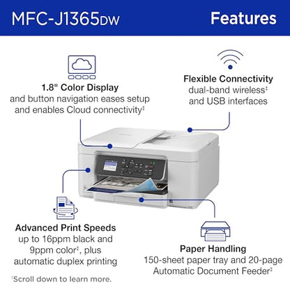 Brother MFC-J1365DW Inkjet Printer, 1200 x 6000 dpi, Multifunction