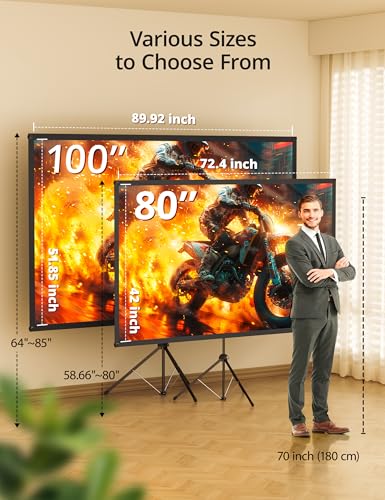 HYZ 100" NB-HP007 Projector Screen Tripod Mount 160° Viewing Angle Manual Metal White