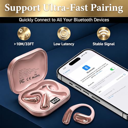 Tuemvia FWC-LYEJ-R Wireless Open Ear Headphones Bluetooth 5.0 - Sweat Resistant - Rose Gold