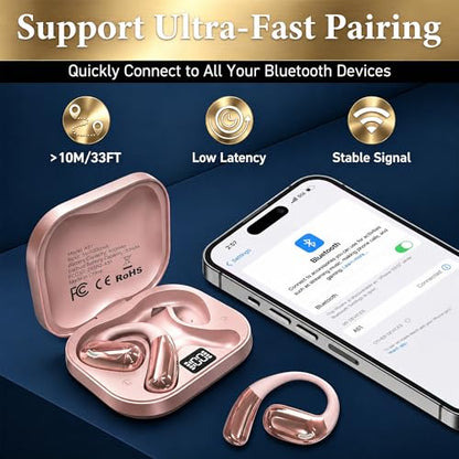 Tuemvia FWC-LYEJ-R Wireless Open Ear Headphones Bluetooth 5.0 - Sweat Resistant - Rose Gold