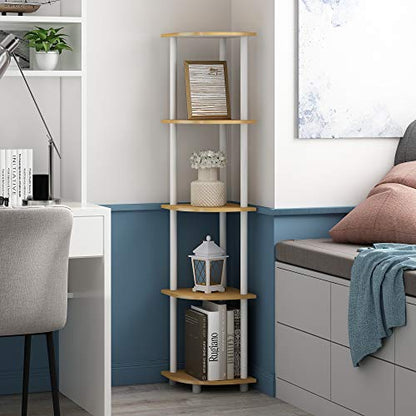 Furinno 11.6"W x 11.61"D x 57.72"H 5 Tier Corner Display Rack Model 99811 Space-Saving Multipurpose Shelving Unit