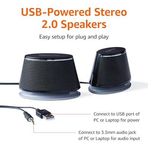 Amazon Basics 3.9" Stereo 2.0 Multimedia Speakers USB-Powered Surface Mount Black Model V620BLACK