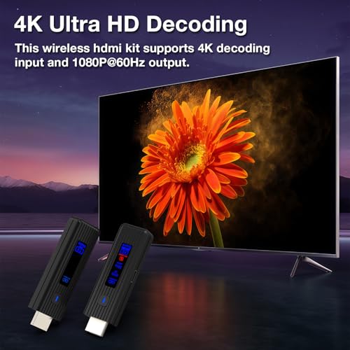 HSJINHONG Wireless HDMI Transmitter and Receiver 360FT/110M 4K Decode 1080P@60Hz Dual-Band Audio/Video Wireless Extender