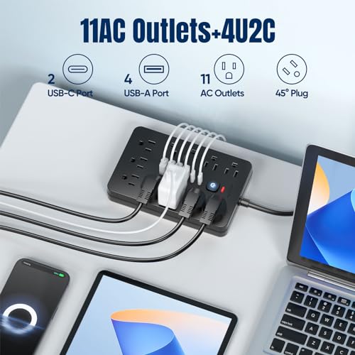 JouleLoom 6FT Power Strip TT-PS11 11 AC Outlets 6 USB Ports Surge Protection