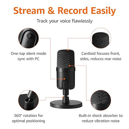 Amazon Basics USB Condenser Microphone AMZ-S6524A, Unidirectional, 75 Decibels, 20 Hz - 20 kHz, Black
