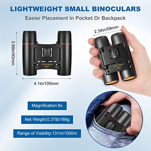 AHFLRITO Compact Binoculars 21mm 8x Roof Prism Lightweight Portable