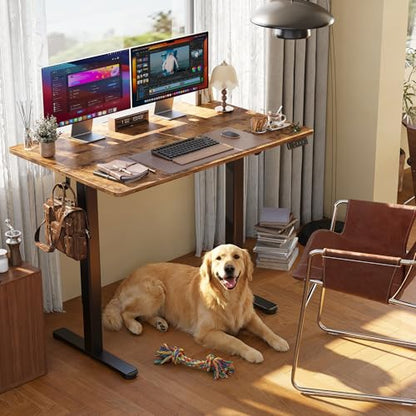 Claiks 48" P1.01.001 Electric Height Adjustable Desk, Rectangular, 3 Height Positions, Black Frame/Rustic Brown Top