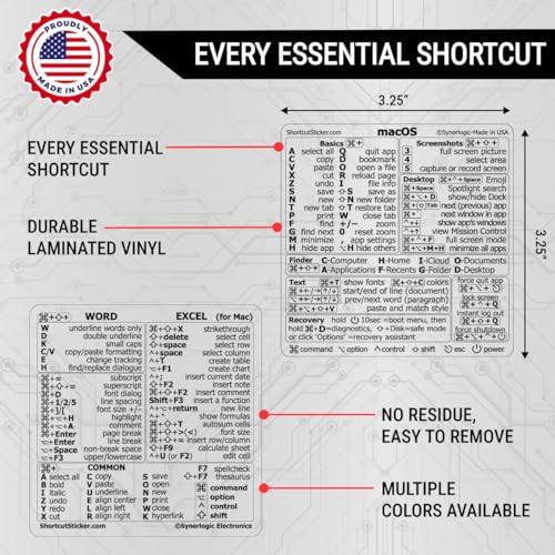 Synerlogic 3.25" x 3.25" SCS-M-CLEAR-W Waterproof Keyboard Shortcut Stickers - Military Theme, Clear Vinyl