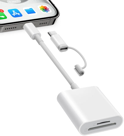 Fubiaofei SD Card Reader Dual Connector MicroSD, Lightning & USB Type C, 2TB Capacity